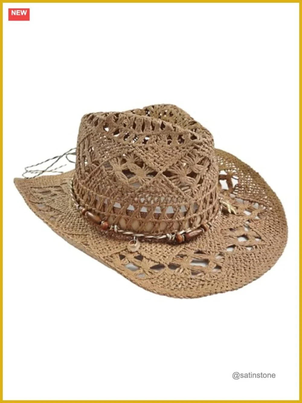 Straw Cowboy Hat with Interchangeable Bands, Wide Brim Sun Hat